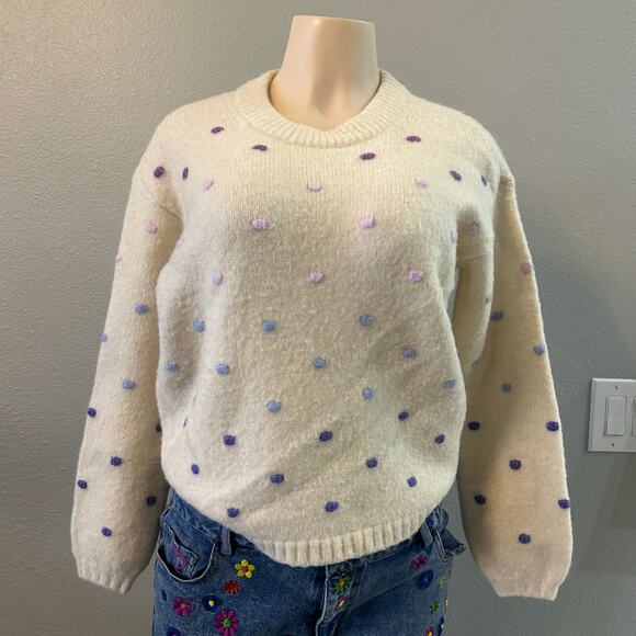 Cozy core LOFT Polka Dot Fuzzy Knit Sweater – Cream Multicolor Dots – XS - Picture 2 of 4